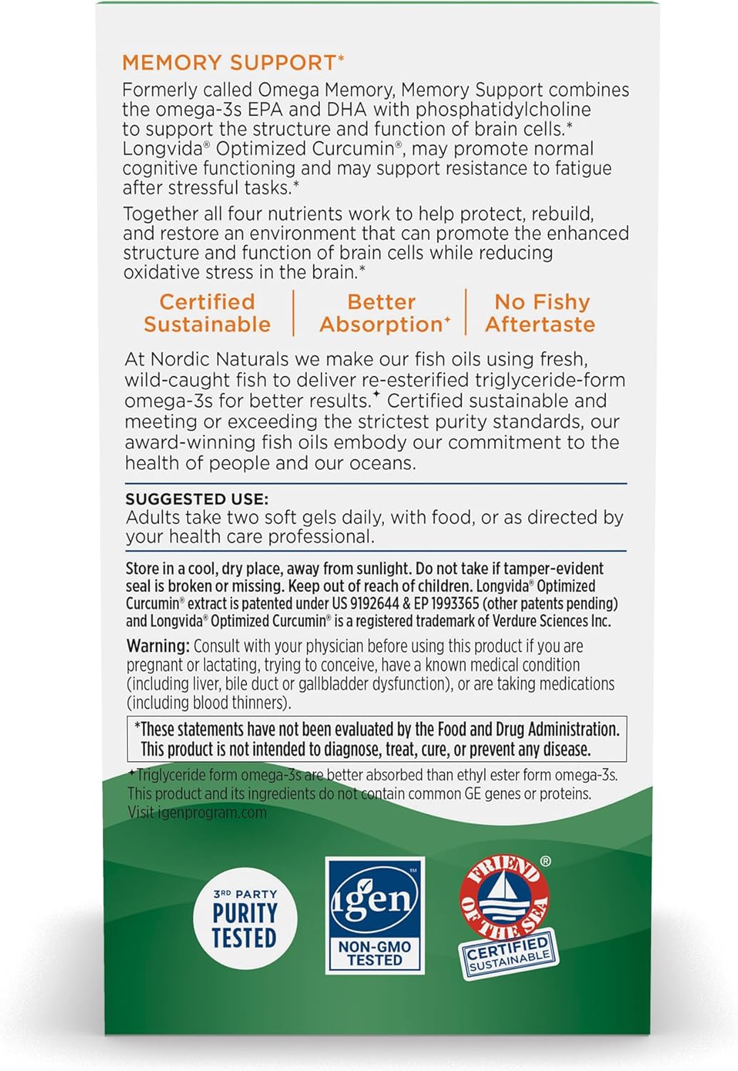 Nordic Naturals Omega Memory Soft Gels: 1000mg Omega-3 + 400mg Curcumin for Memory & Cognition - 30 Servings