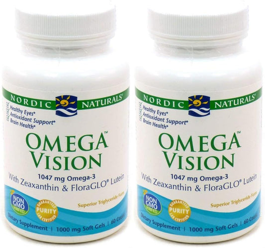 Nordic Naturals Omega Vision Soft Gels - 2 Pack - 1460mg Omega-3 + Lutein & Zeaxanthin - Eye, Brain Health - Antioxidant - Non-GMO - 60 Servings