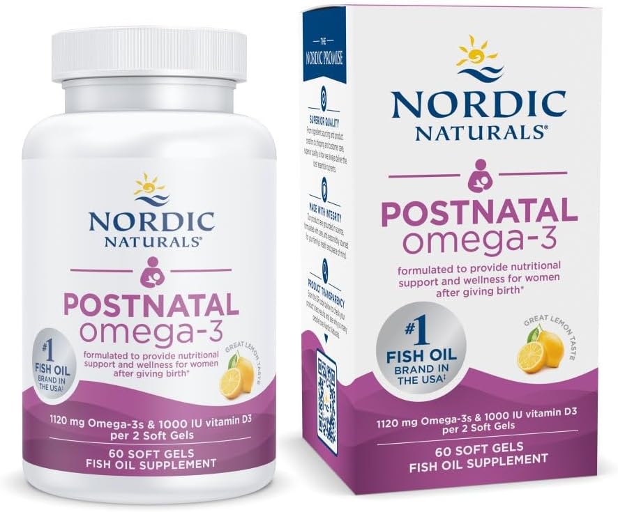 Nordic Naturals Postnatal Omega-3 Soft Gels with Vitamin D3 - Supports New Moms' Wellness, Mood, and Metabolism - 60 Soft Gels
