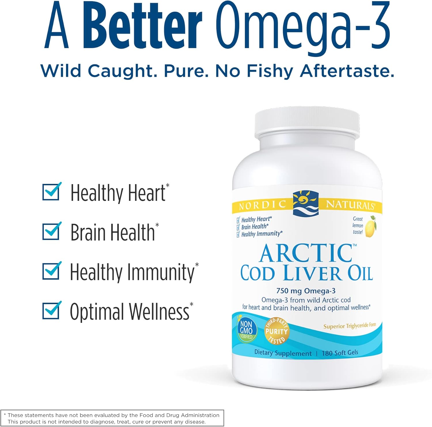 Nordic Naturals Pro Arctic Cod Liver Oil Soft Gels - Lemon Flavor - 750 mg Omega-3s EPA & DHA - Heart, Brain, Immunity Support - Non-GMO - 60 Servings