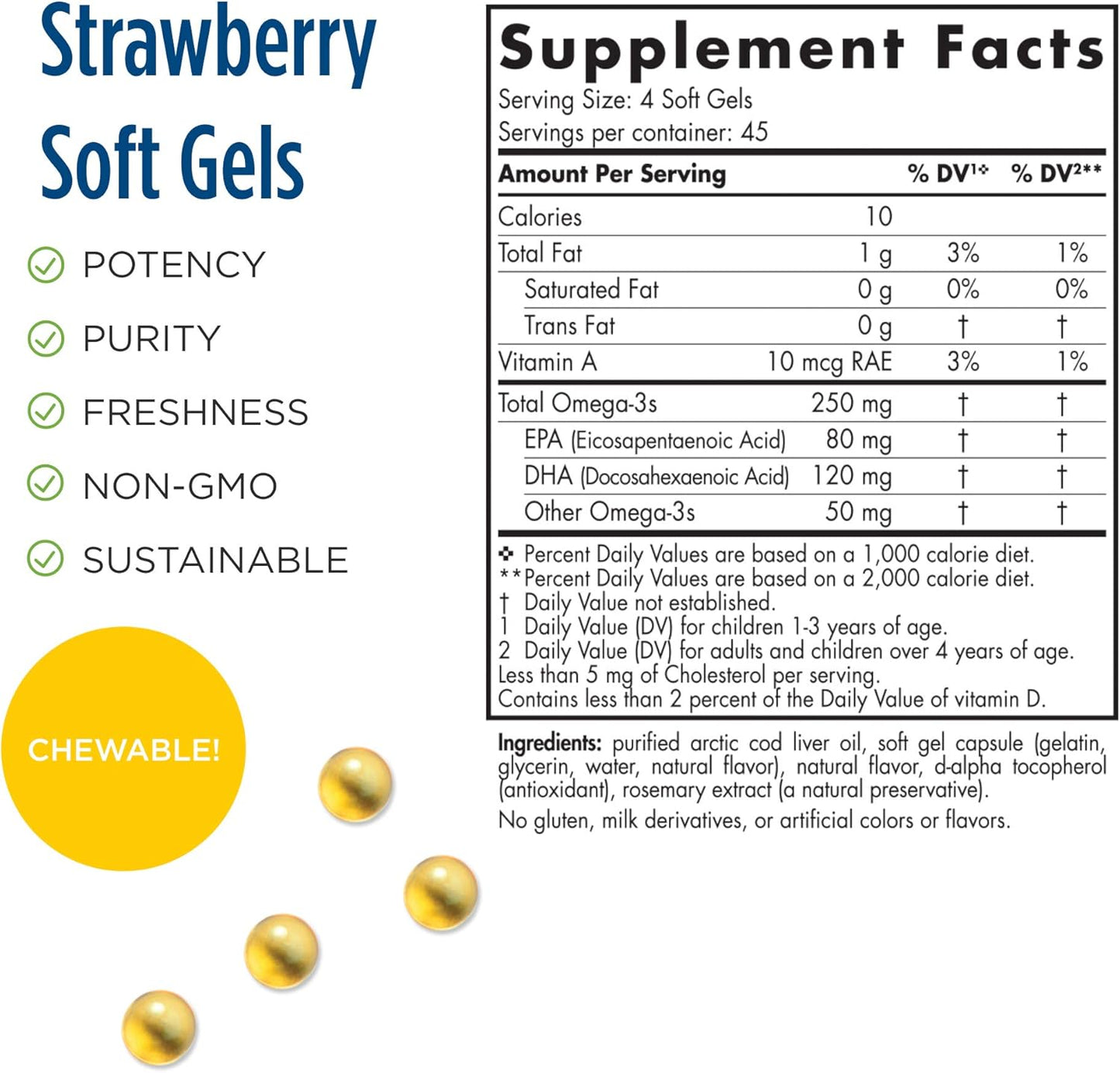 Nordic Naturals Pro DHA Junior Soft Gels - Strawberry Flavor - 250mg Omega-3s - Brain & Visual Development - Non-GMO - 45 Servings