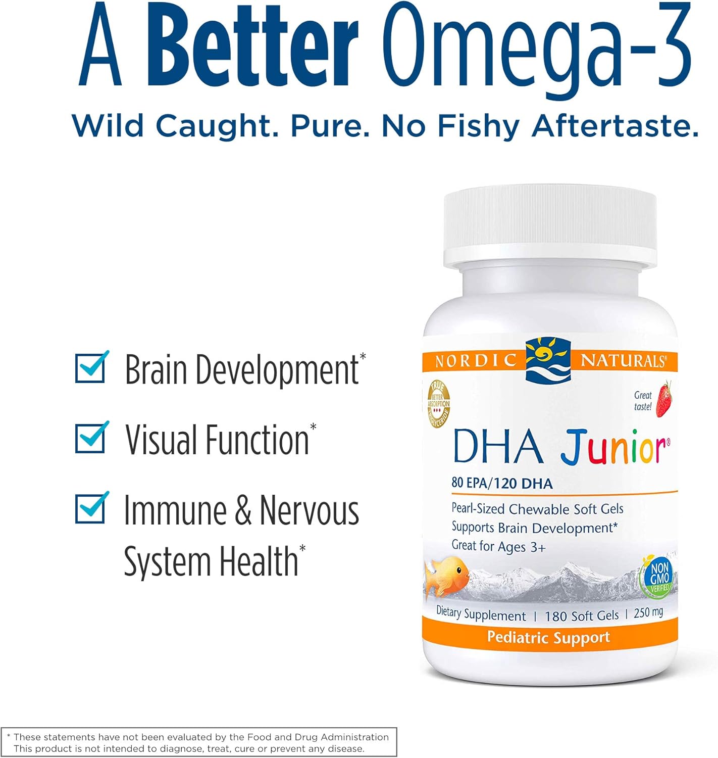 Nordic Naturals Pro DHA Junior Soft Gels - Strawberry Flavor - 250mg Omega-3s - Brain & Visual Development - Non-GMO - 45 Servings