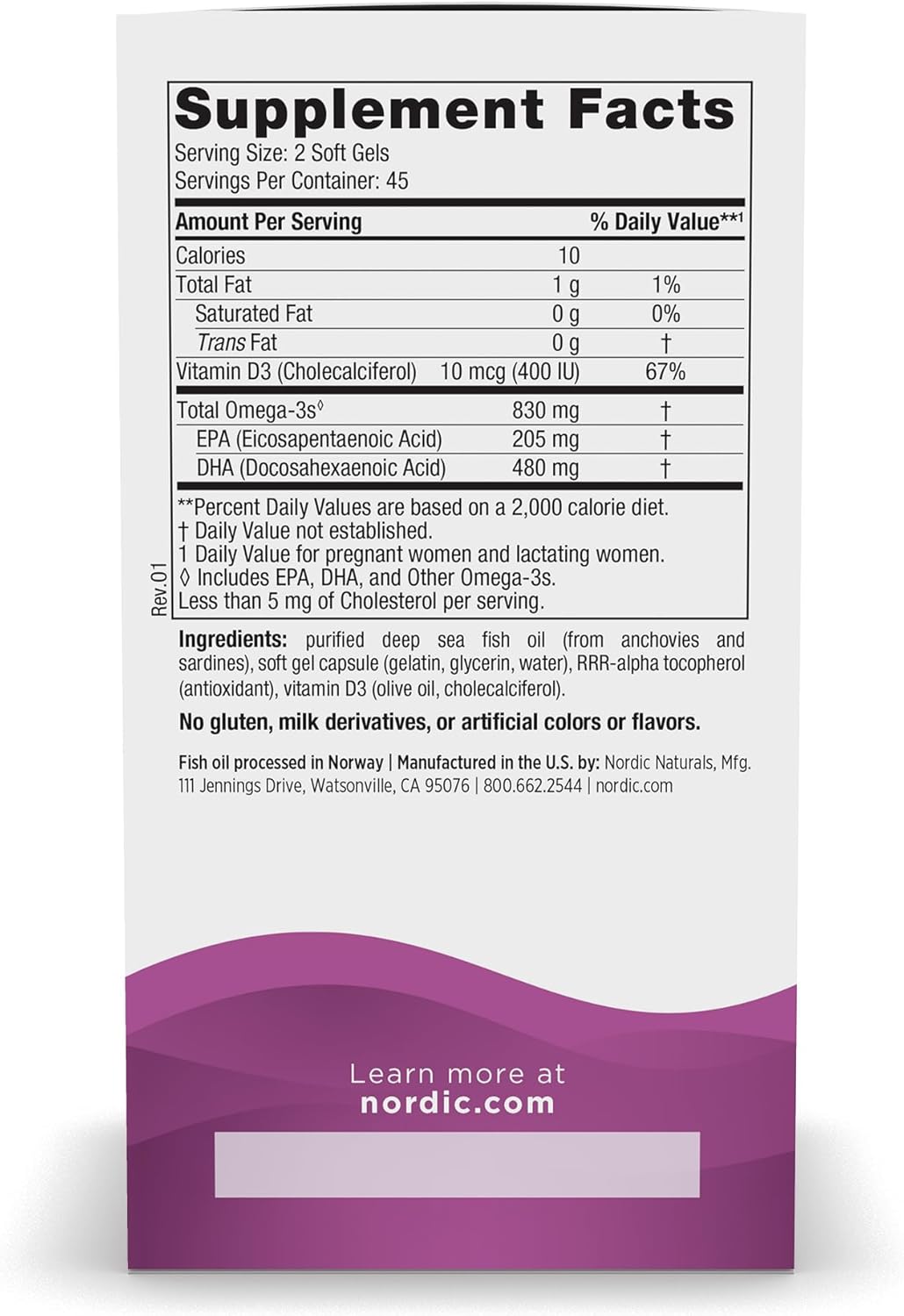Nordic Naturals Pro Prenatal DHA Soft Gels - 830 mg Omega-3 + 400 IU Vitamin D3 - Brain Development Support for Babies - Non-GMO - 45 Servings