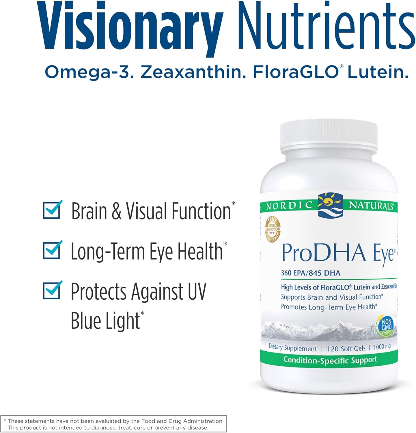 Nordic Naturals ProDHA Eye Soft Gels - Fish Oil with EPA, DHA, Lutein, Zeaxanthin for Neurological Function and Eye Health, 120 Count