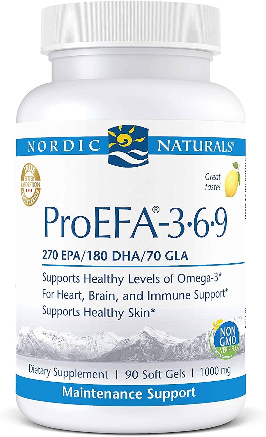 Nordic Naturals ProEFA 3-6-9 Soft Gels - Lemon Flavor, 90 Count - Enhanced Omega-3 EPA, DHA & GLA - Supports Skin, Brain, & Mood - Non-GMO - 45 Servings
