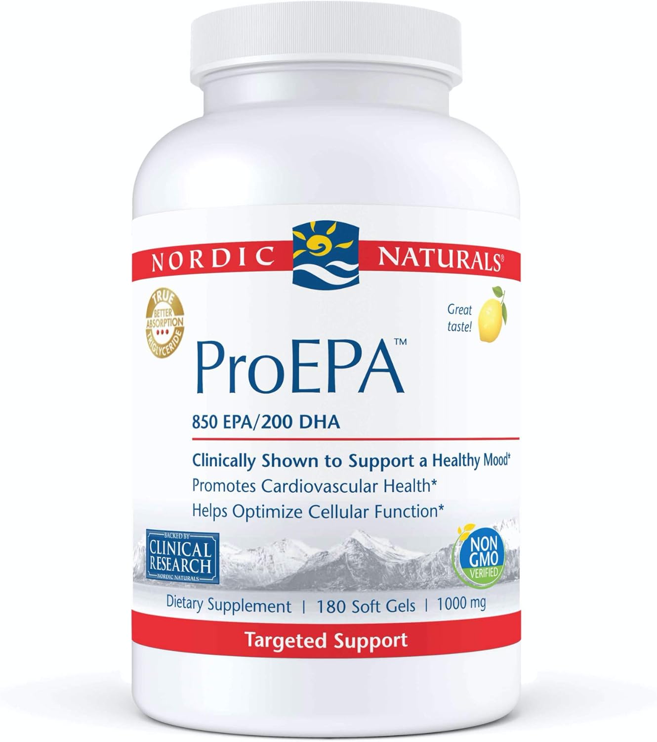 Nordic Naturals ProEPA Lemon Soft Gels: 180 Count, 1210mg Omega-3, High-Intensity EPA for Mood, Heart & Cellular Health - Non-GMO - 90 Servings