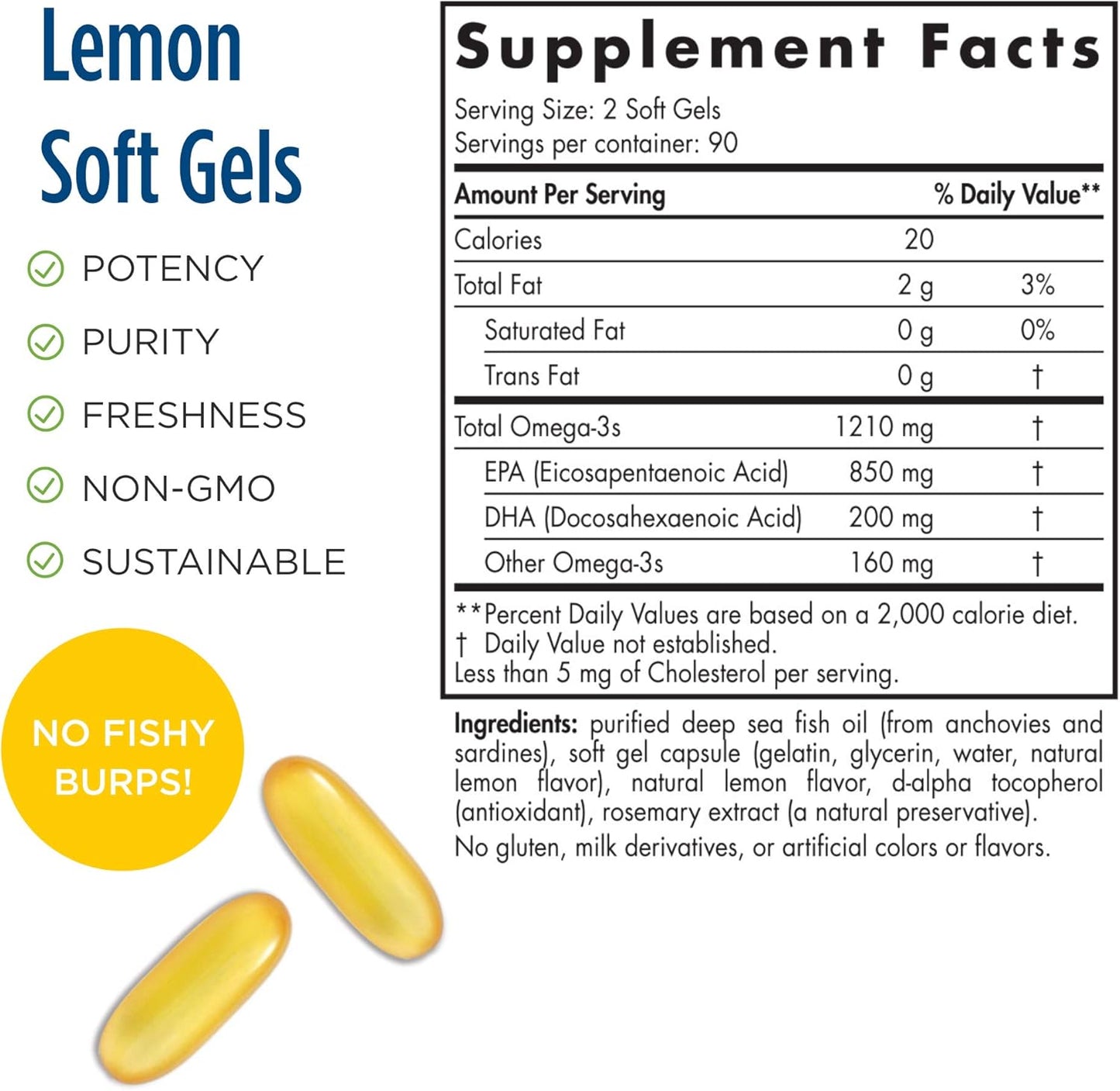Nordic Naturals ProEPA Lemon Soft Gels: 180 Count, 1210mg Omega-3, High-Intensity EPA for Mood, Heart & Cellular Health - Non-GMO - 90 Servings
