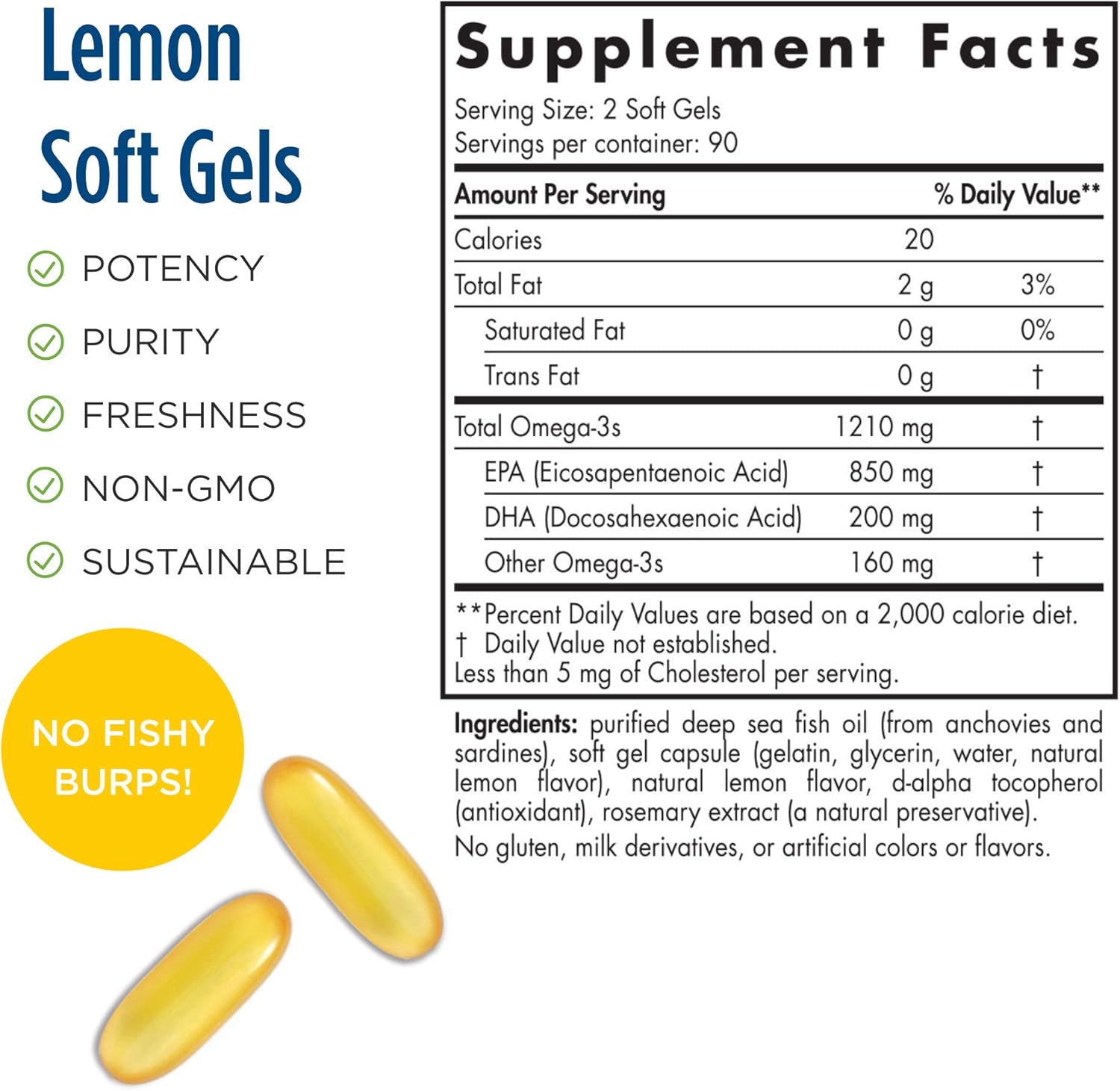 Nordic Naturals ProEPA Lemon Soft Gels: 180 Count, 1210mg Omega-3, High-Intensity EPA for Mood, Heart & Cellular Health - Non-GMO - 90 Servings