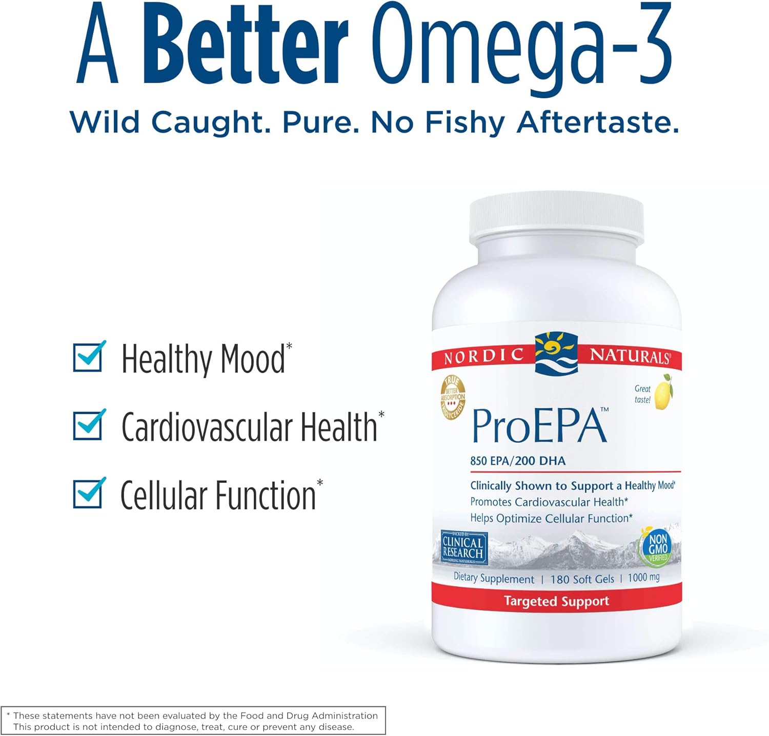 Nordic Naturals ProEPA Lemon Soft Gels: 180 Count, 1210mg Omega-3, High-Intensity EPA for Mood, Heart & Cellular Health - Non-GMO - 90 Servings