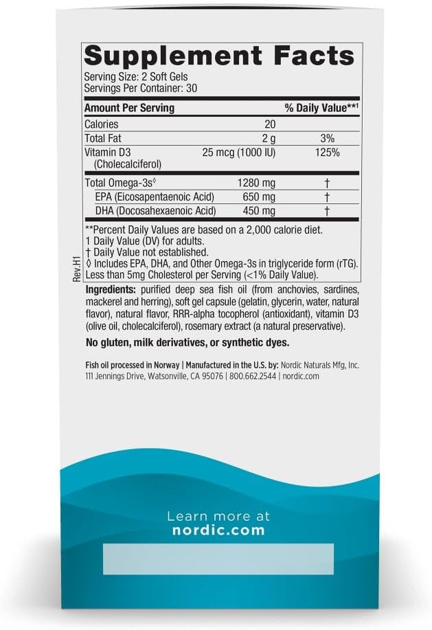 Nordic Naturals Ultimate Omega-D3 Soft Gels - Lemon Flavor - 60 ct - 1280mg Omega-3 + 1000 IU Vitamin D3 - Fish Oil Supplement - EPA & DHA - Supports Brain, Heart, Joint, & Immune Health - 30 Servings
