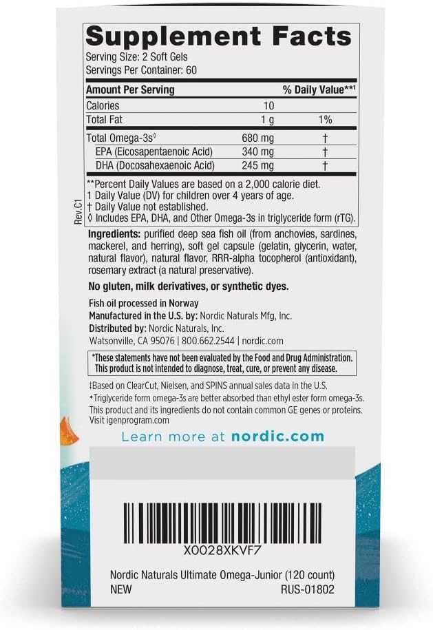 Nordic Naturals Ultimate Omega Jr. Strawberry Soft Gels - 680 Omega-3s for Brain Health & Mood - Non-GMO - 60 Servings
