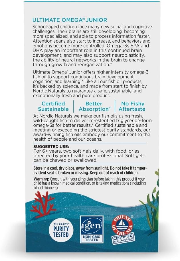 Nordic Naturals Ultimate Omega Jr. Strawberry Soft Gels - 680 Omega-3s for Brain Health & Mood - Non-GMO - 60 Servings