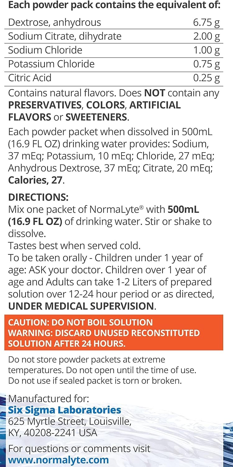 NormaLyte Oral Rehydration Salts - 18 Stick Packs for Quick Absorption - Potassium Supplement for Dehydration Recovery - Energy Supplements with Pure Ingredients