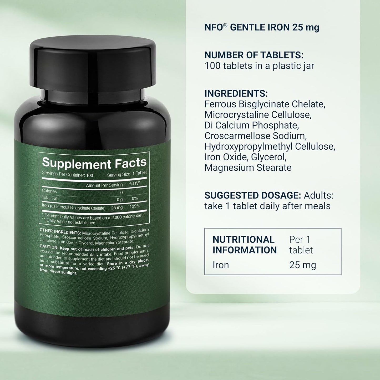 Norwegian Natural High Dose Iron Complex with Ferrochel Formula - 100 Tablets, Vegan-Friendly and Highly Bioavailable Iron Supplement for Efficient Iron Deficiency Treatment
