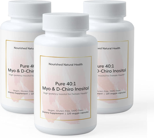 Nourished 40:1 Myo & D-Chiro Pure Inositol Supplement for Women - 360 Capsules for Fertility and Skin Health