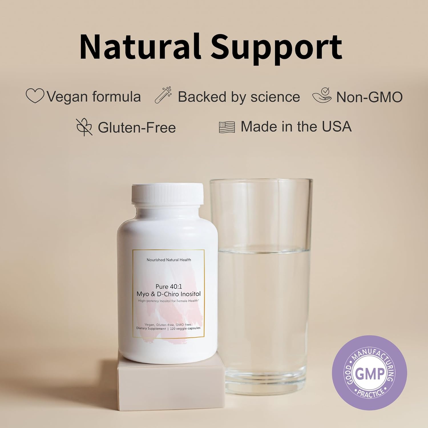 Nourished 40:1 Myo & D-Chiro Pure Inositol Supplement for Women - 360 Capsules for Fertility and Skin Health