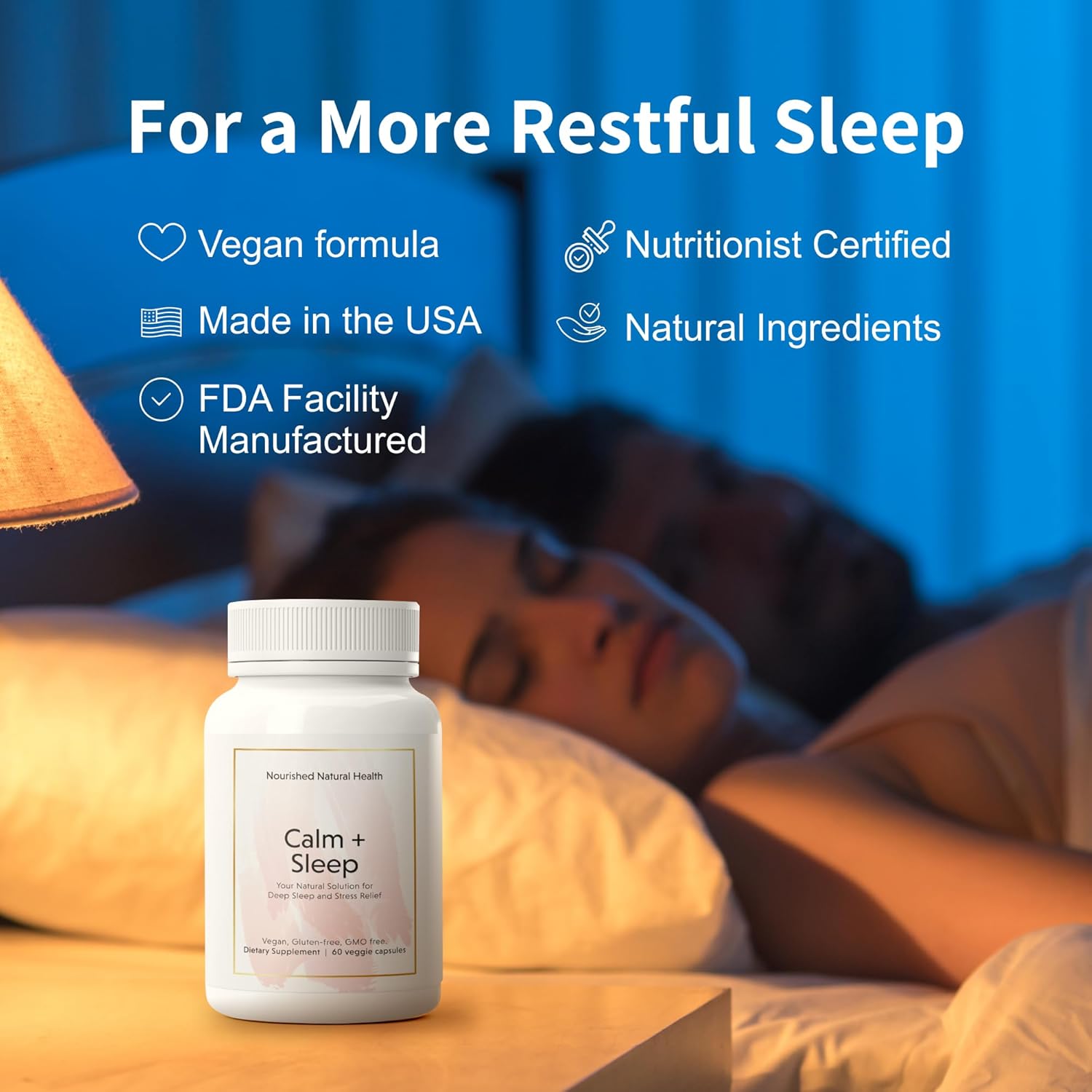 Nourished Naturals Calm and Sleep Capsules with Ashwagandha and Chamomile - 180 Capsules for Deep Sleep and Stress Relief