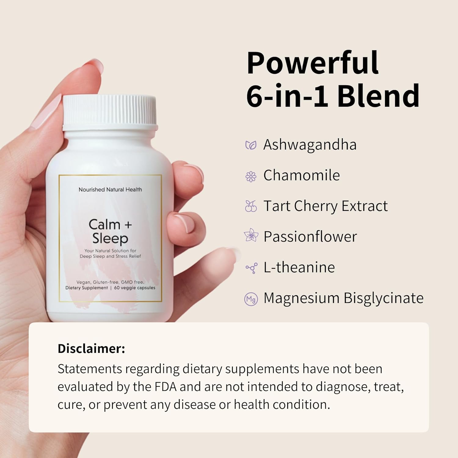 Nourished Naturals Calm and Sleep Capsules with Ashwagandha and Chamomile - 180 Capsules for Deep Sleep and Stress Relief