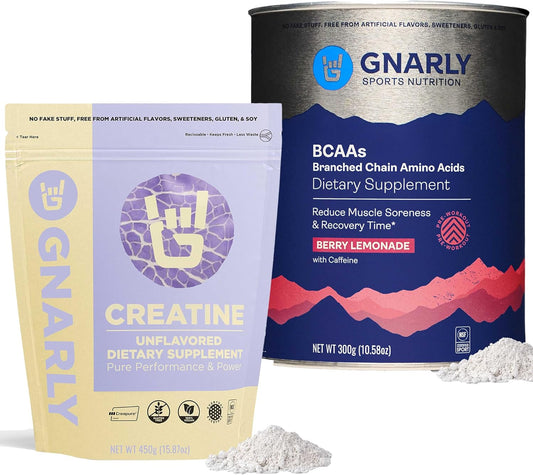 Nourishing Creatine Powder & BCAAs Bundle - Unflavored Creatine (16.05oz) & Berry Lemonade BCAAs (10.58oz)