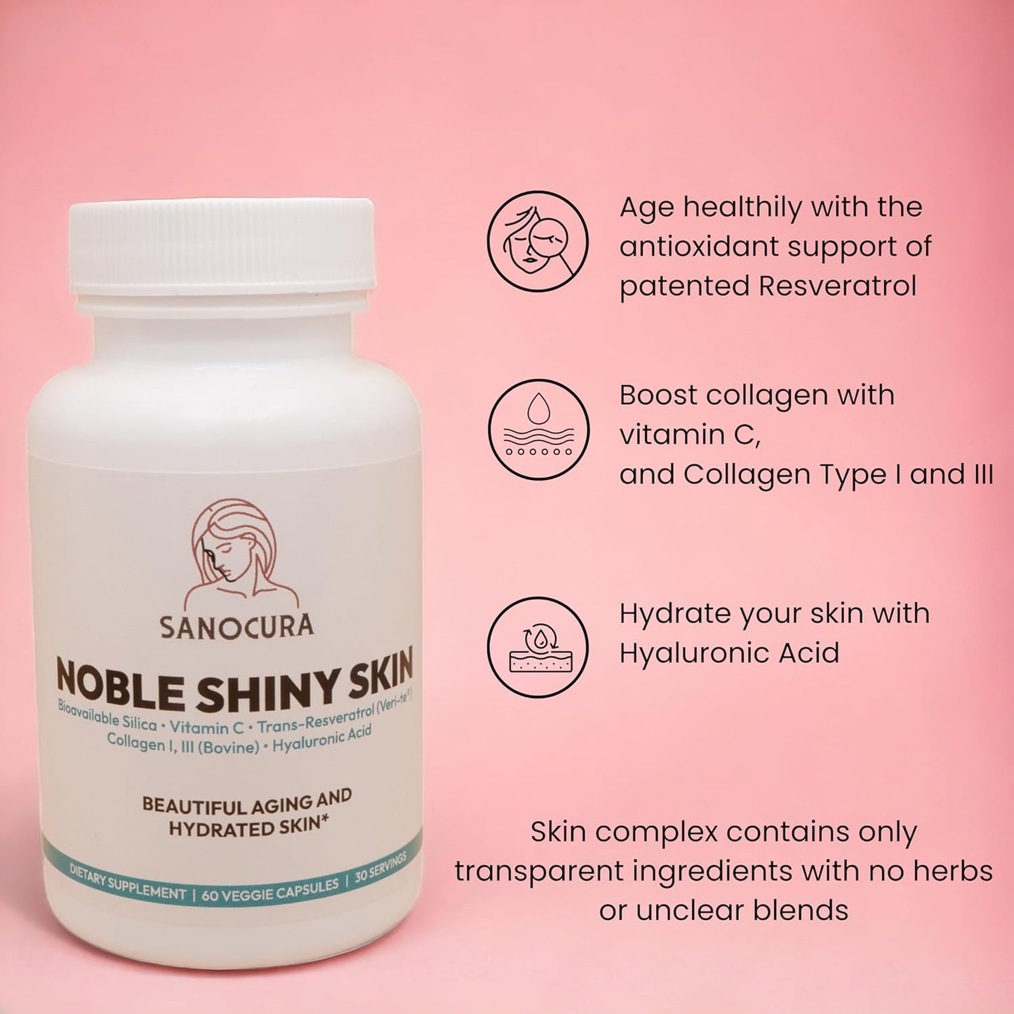 Nourishing Skin Supplement with 400mg Hyaluronic Acid and 200mg Veri-te