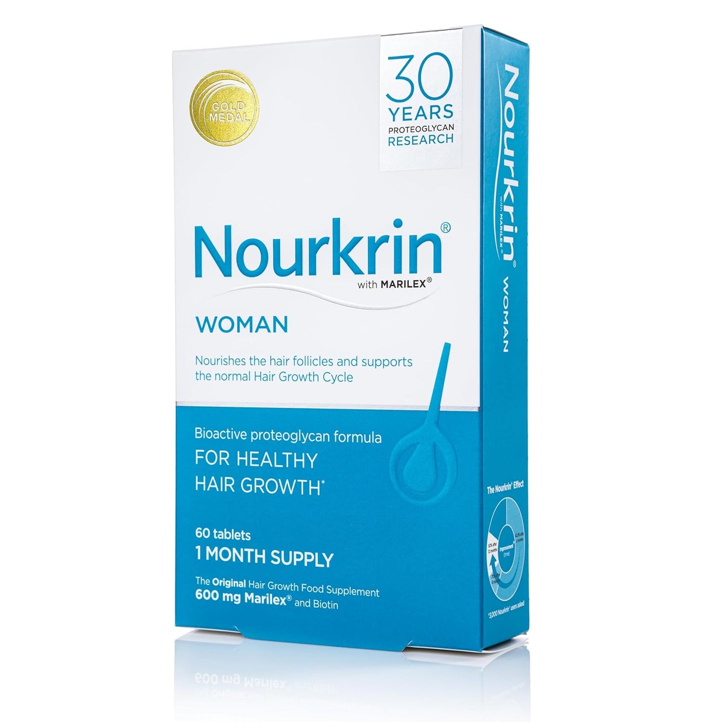 Nourkrin Woman Hair Growth Supplement with Marilex, Biotin, and Silica - 60 Tablets (1 Month Supply)