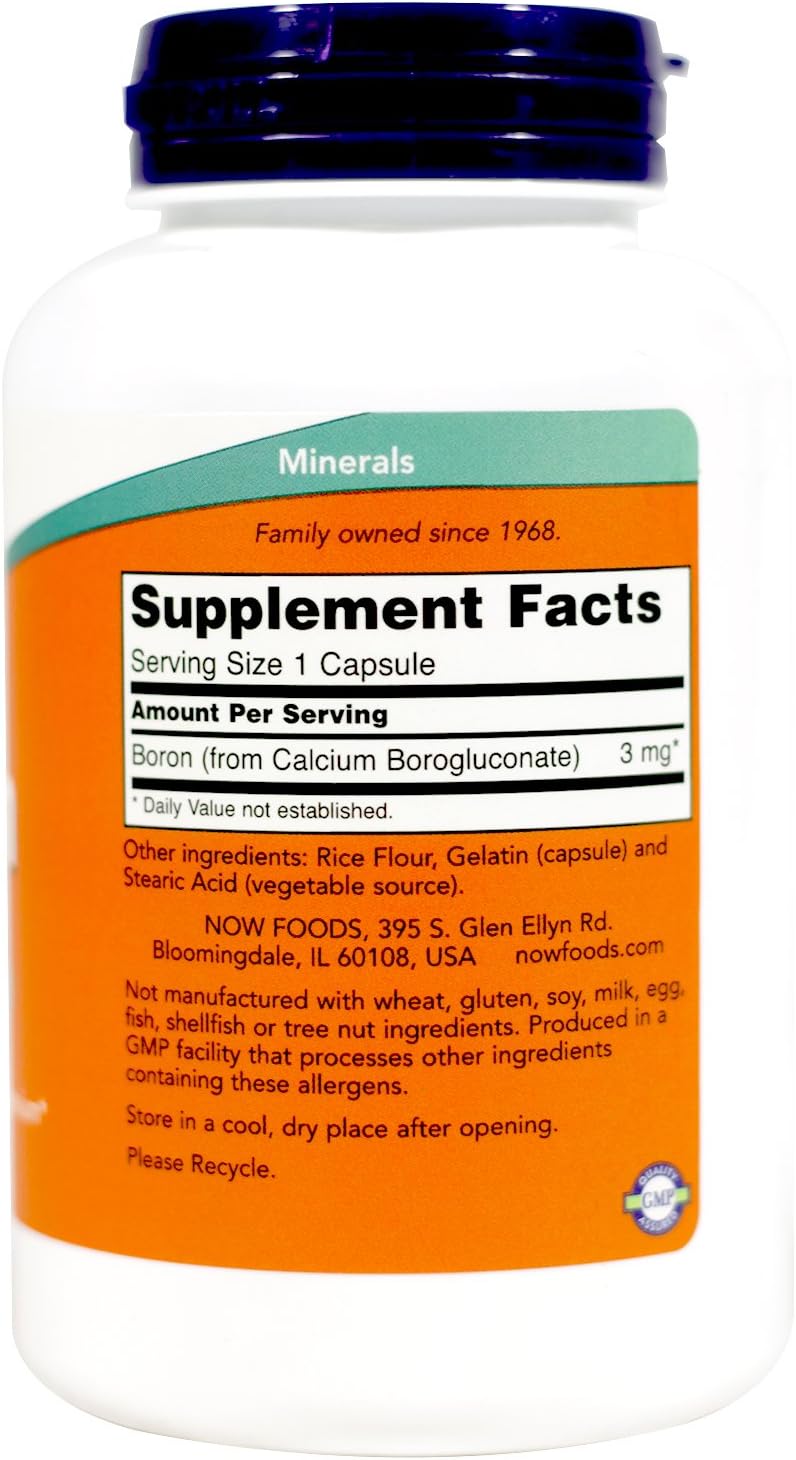 NOW Boron 3 mg Capsules - 500 Count - Pack of 2