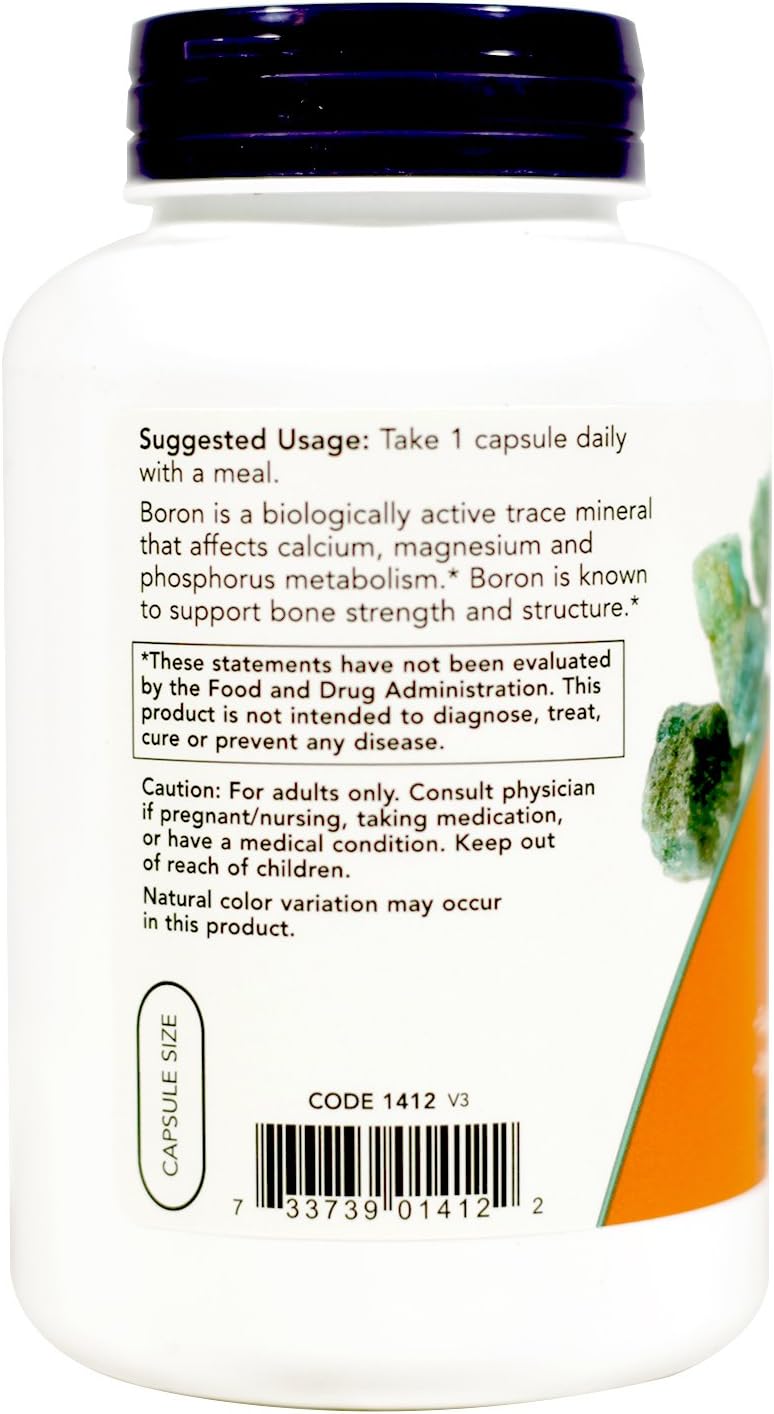 NOW Boron 3 mg Capsules - 500 Count - Pack of 2