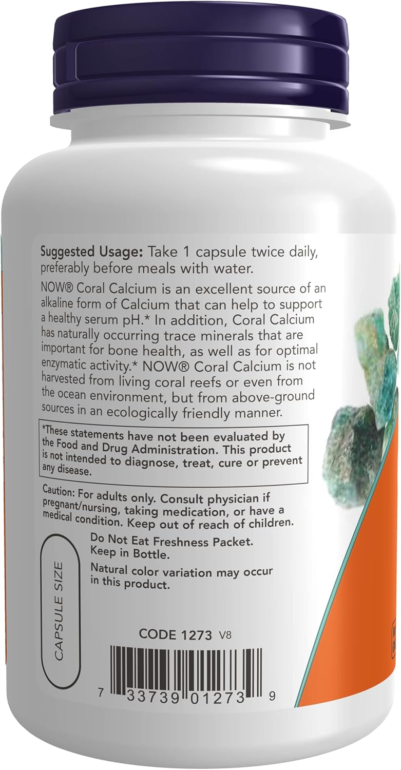 NOW Coral Calcium 1000mg Supplement - 200 Capsules Pack - Vegan-Friendly Formula