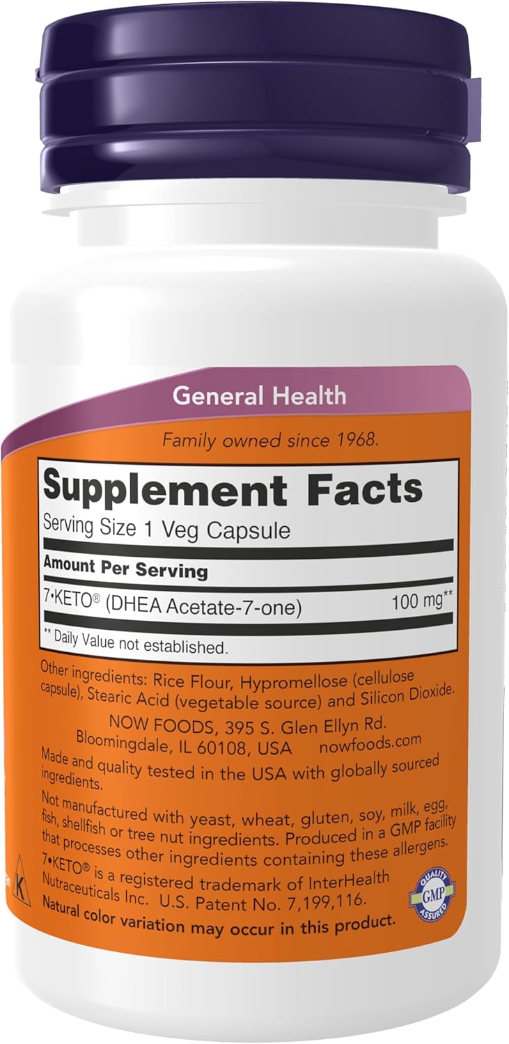 NOW Foods 7-Keto 100mg DHEA Acetate-7-one Capsules for Weight Management - 60 Count