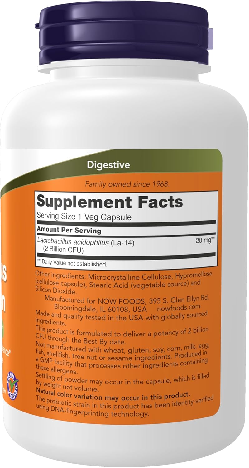 NOW Foods Acidophilus Supplements - Two Billion CFU, Strain Verified, Promotes Healthy Intestinal Flora, 250 Veg Caps