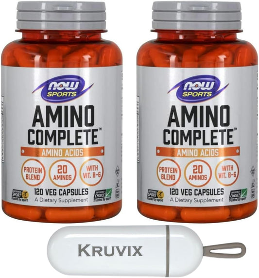 NOW Foods Amino Complete™ Protein Blend with 21 Aminos and B-6 - 240 Veg Capsules + Pill Organizer