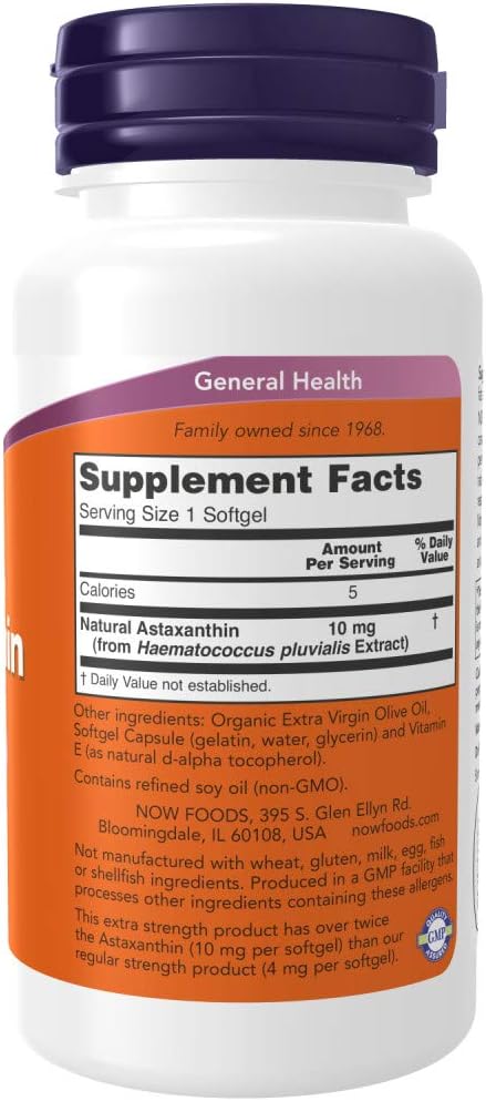 NOW Foods Astaxanthin 10mg SoftGels - Pack of 120