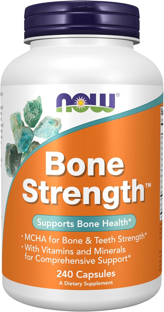 NOW Foods Bone Strength™ Supplement with MCHA, Magnesium, Vitamins C,D,K - 240 Capsules