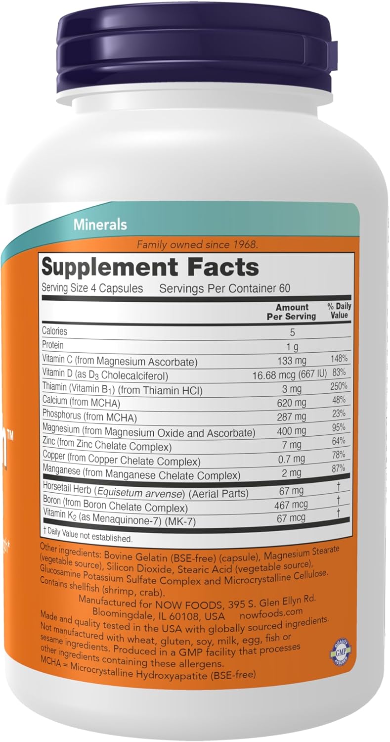 NOW Foods Bone Strength™ Supplement with MCHA, Magnesium, Vitamins C,D,K - 240 Capsules