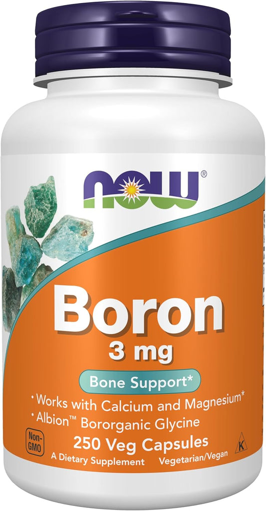 NOW Foods Boron 3 mg (Bororganic Glycine) Structural Support Supplement - 250 Veg Capsules