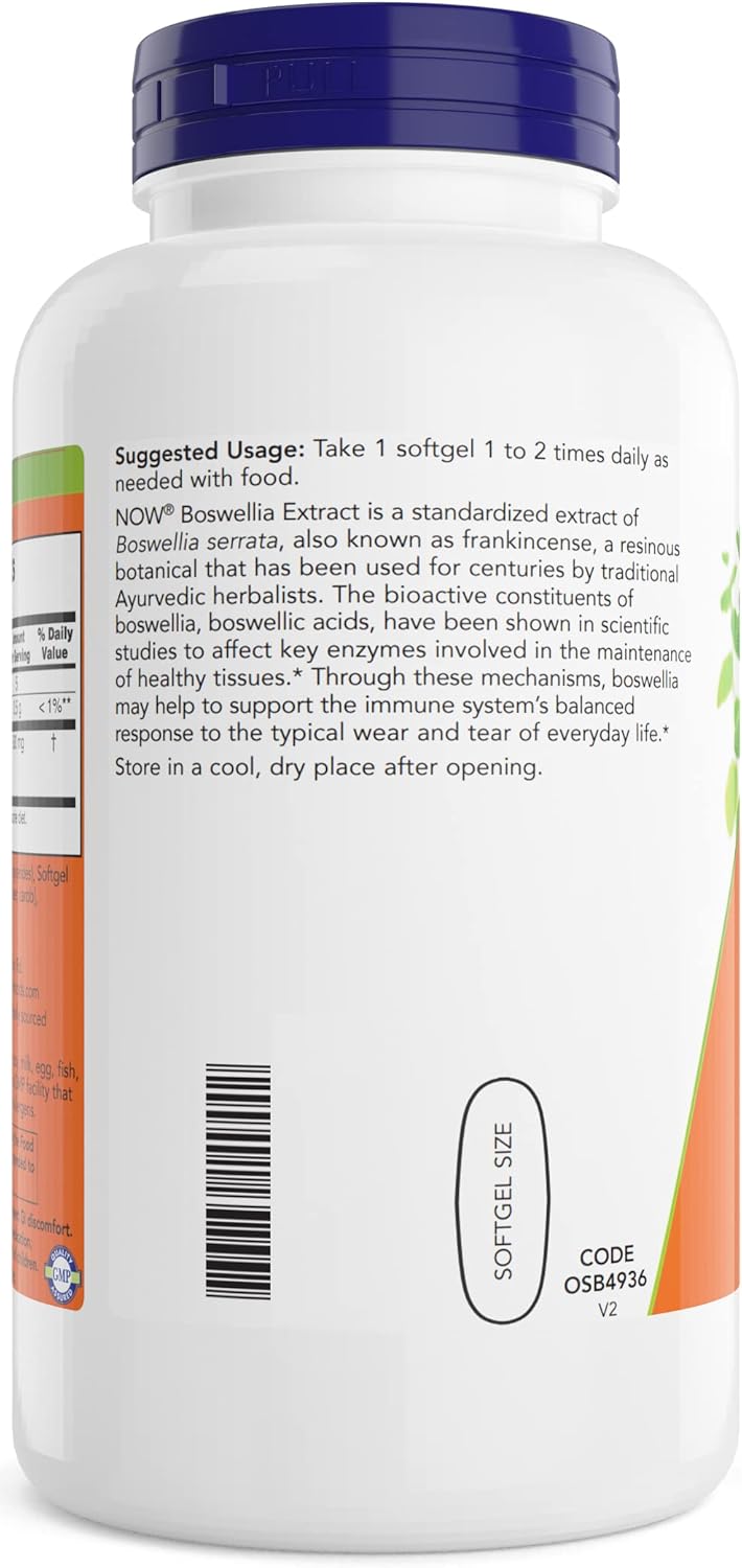 NOW Foods Boswellia Serrata Extract Softgels - 500mg, 200 Count - Tree Gum Resin Supplement with MCT Oil Base