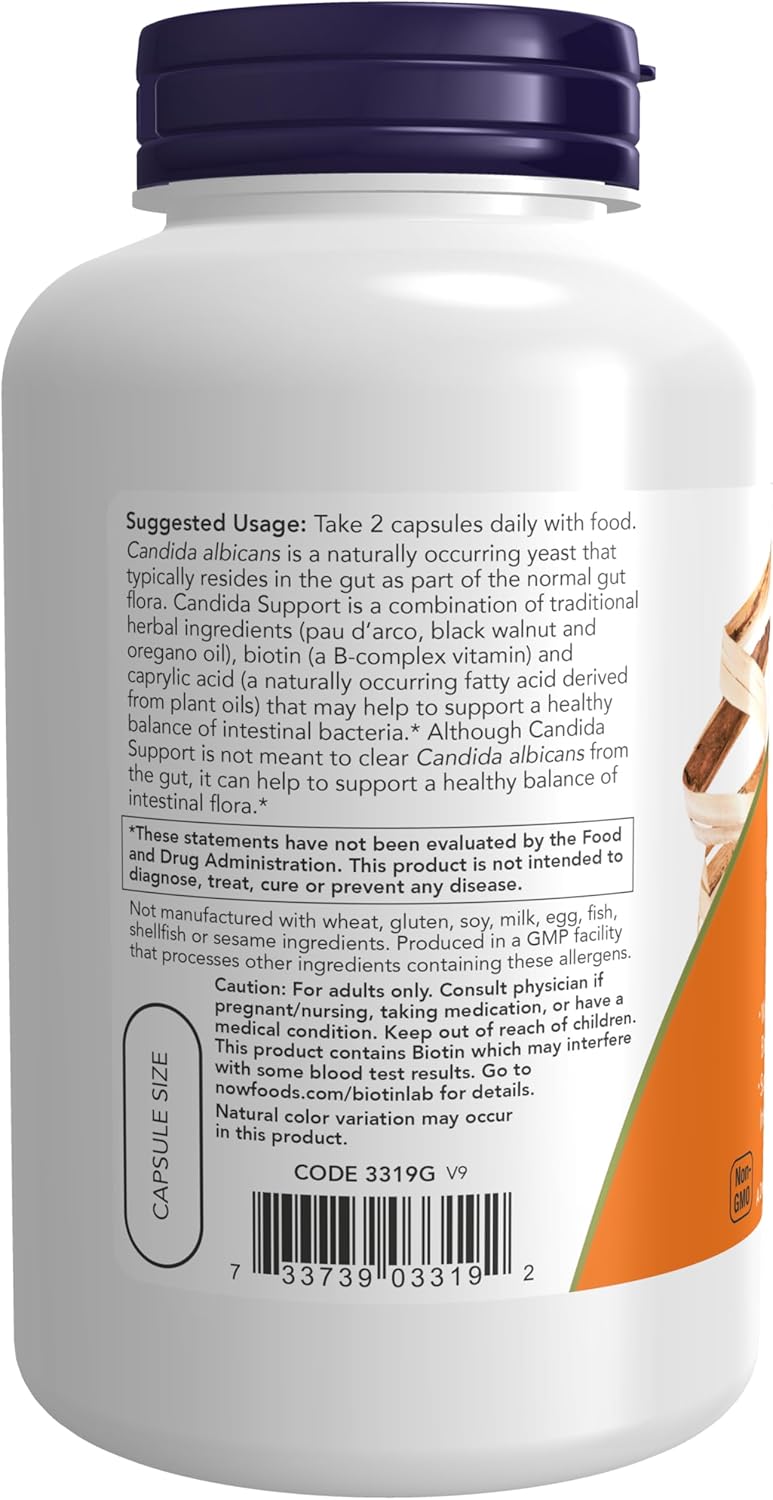 NOW Foods Candida Support 180 Vegetarian Capsules - Natural Yeast Balance Formula