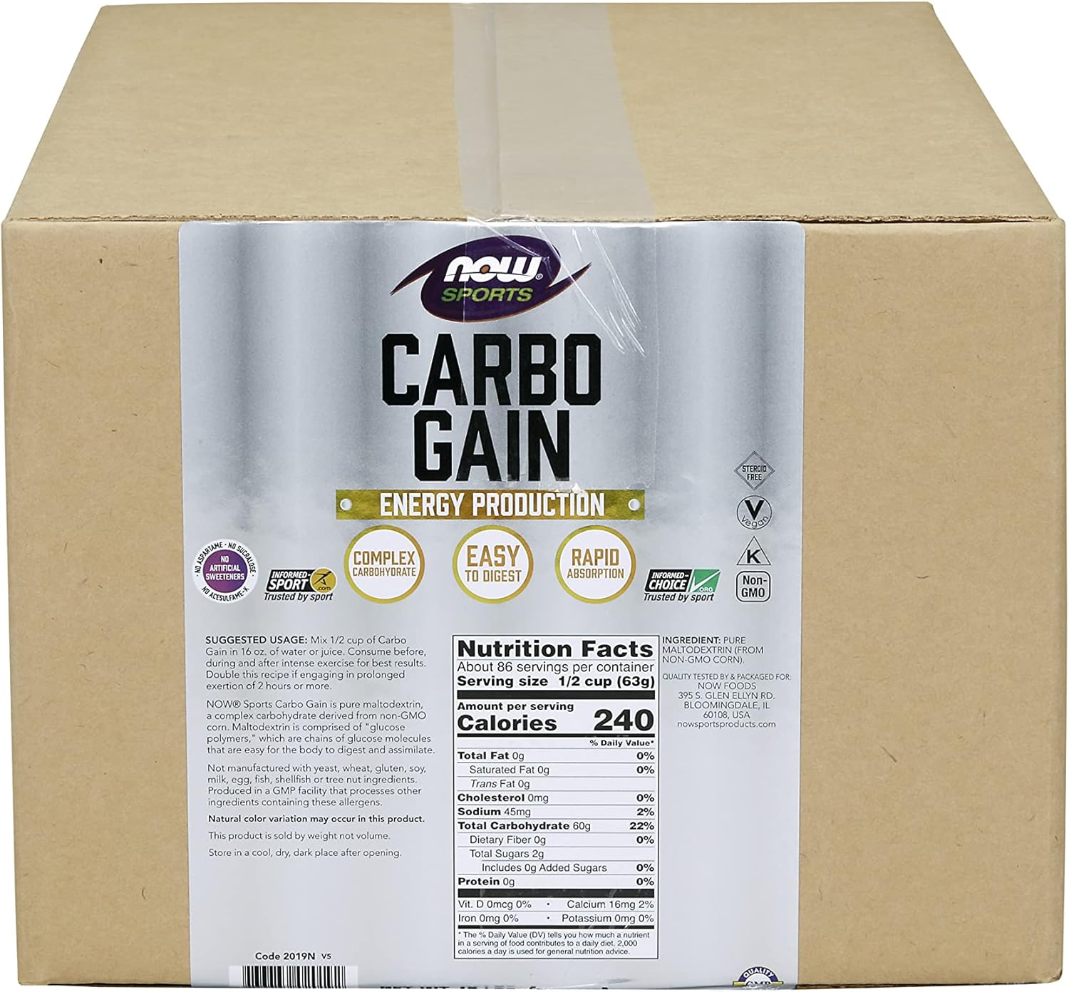 NOW Foods Carbo Gain Powder (Maltodextrin) for Rapid Energy Production - 12-Pound Size