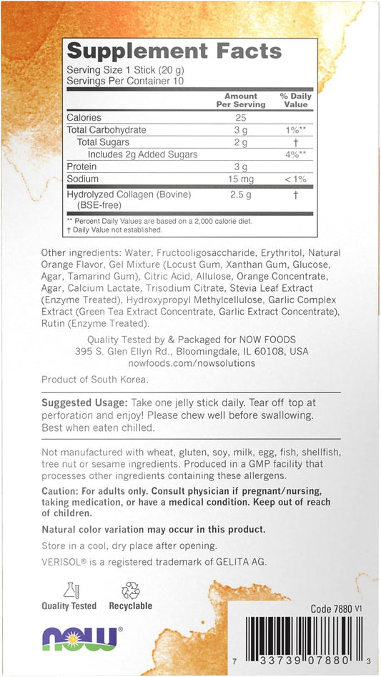 NOW Foods Collagen Jelly Beauty Complex, Sweet Orange Flavor, 20 Jelly Sticks - Pack of 2