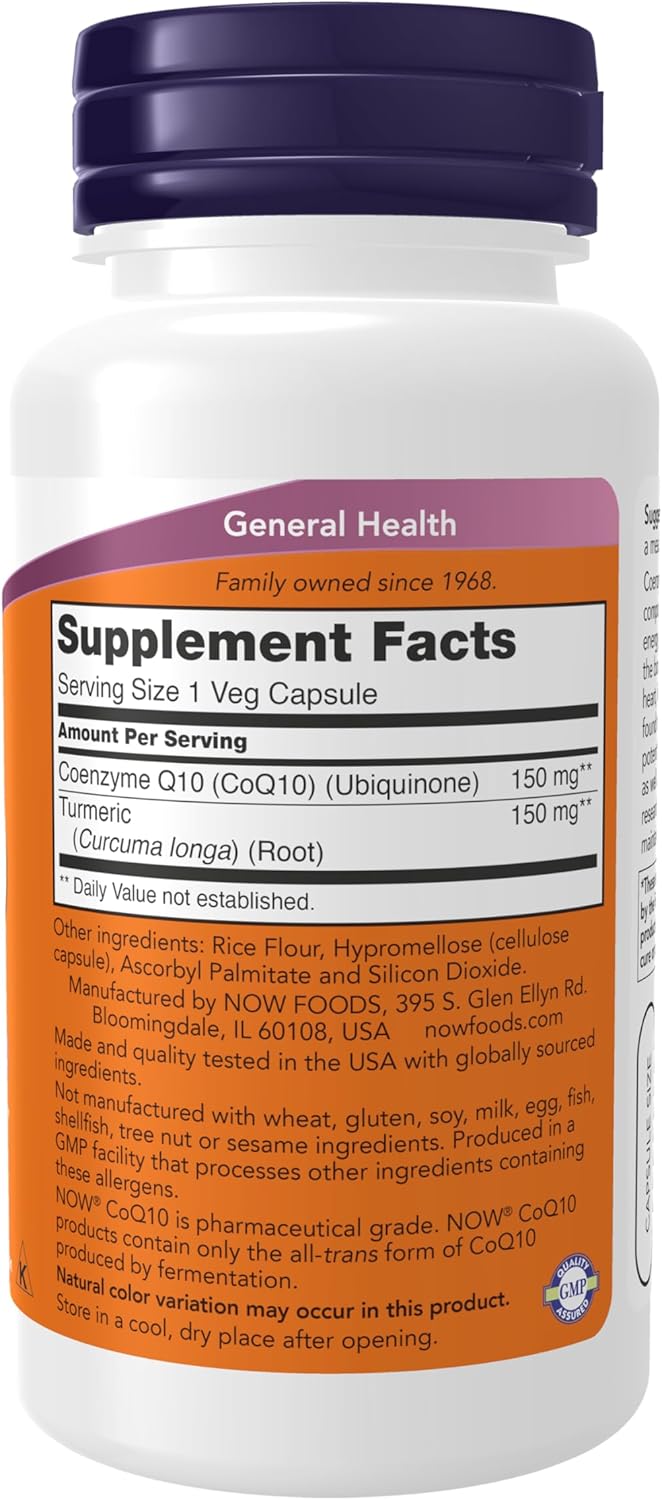 NOW Foods CoQ10 150mg Veg Capsules - Pharmaceutical Grade All-Trans Form for Heart Health