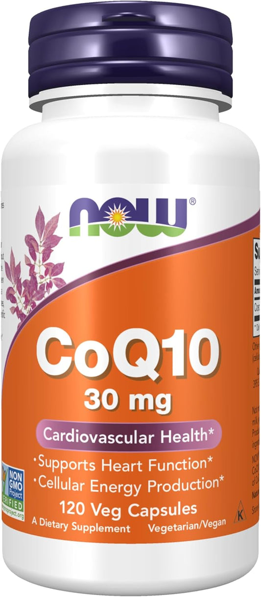 NOW Foods CoQ10 30mg Veg Capsules - Pharmaceutical Grade, All-Trans Form, 120 Count