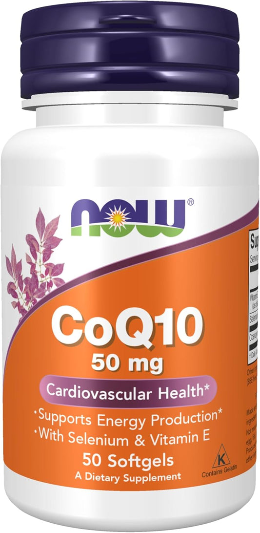 NOW Foods CoQ10 50 mg Softgels - Pharmaceutical Grade, All-Trans Form, Fermentation-Produced - 50 Count