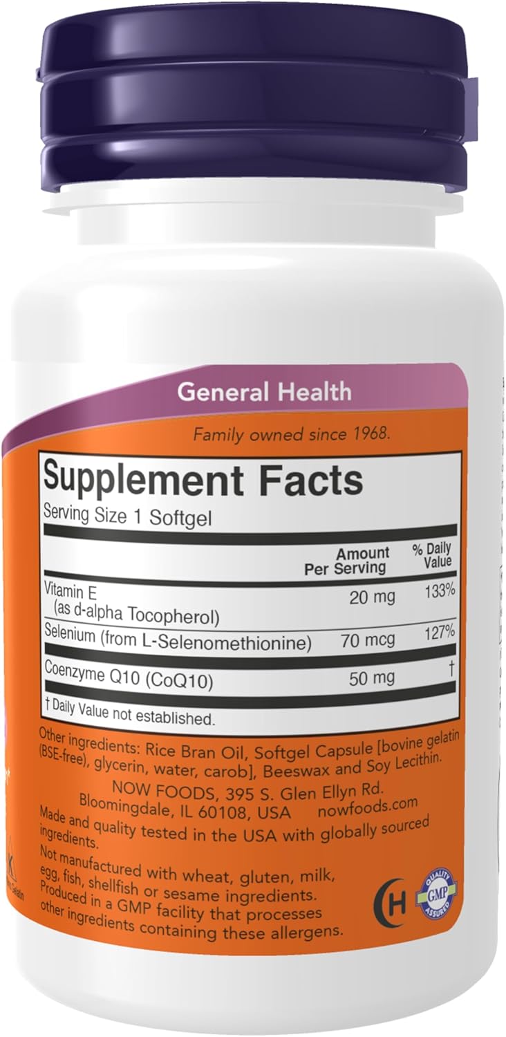 NOW Foods CoQ10 50 mg Softgels - Pharmaceutical Grade, All-Trans Form, Fermentation-Produced - 50 Count