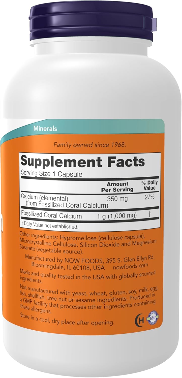 NOW Foods Coral Calcium 1,000 mg Supplements - Promotes Bone Health and pH Balance - 250 Veg Capsules