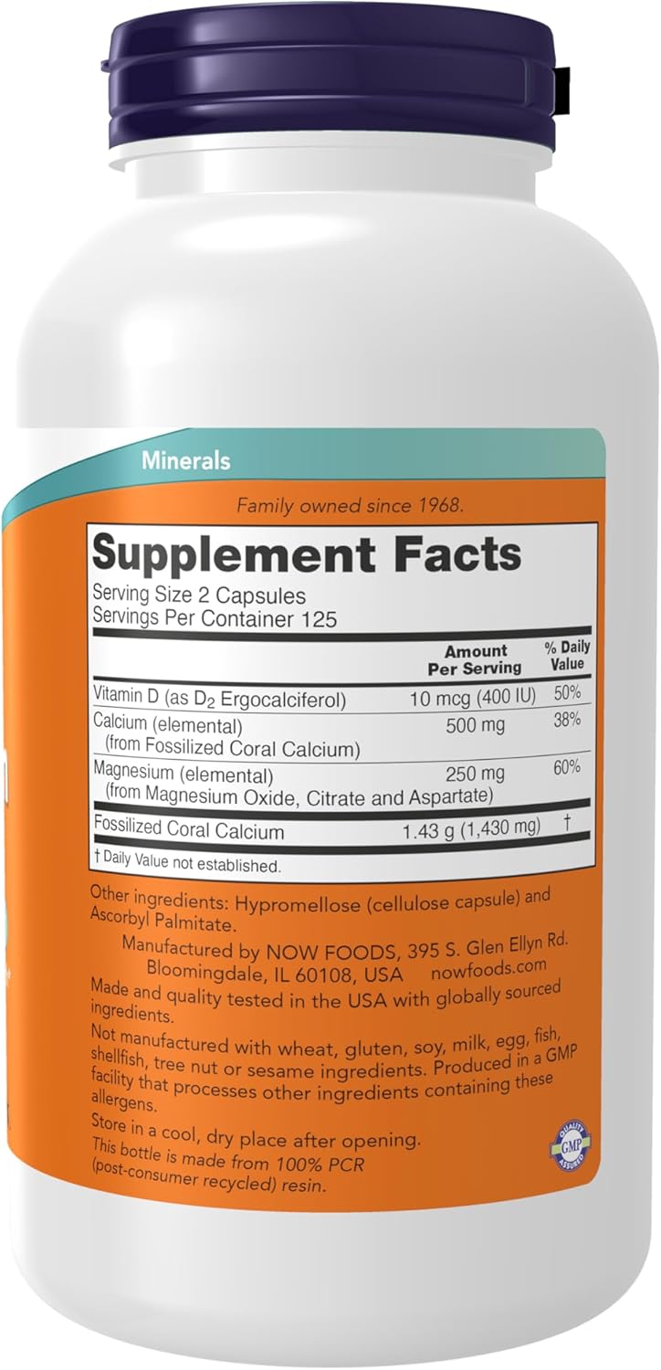 NOW Foods Coral Calcium Plus Supplements for Bone Health and Healthy pH Balance - 250 Veg Capsules