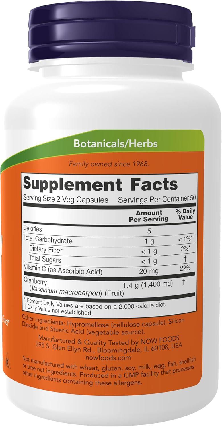 NOW Foods Cranberry Caps with Vitamin C for a Healthy Urinary Tract - 100 Veg Capsules