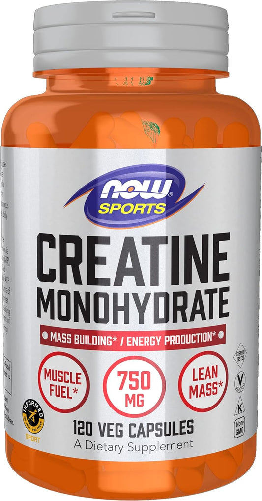 NOW Foods Creatine Monohydrate Capsules - 750 mg for Mass Building and Energy Production - 120 Veg Capsules