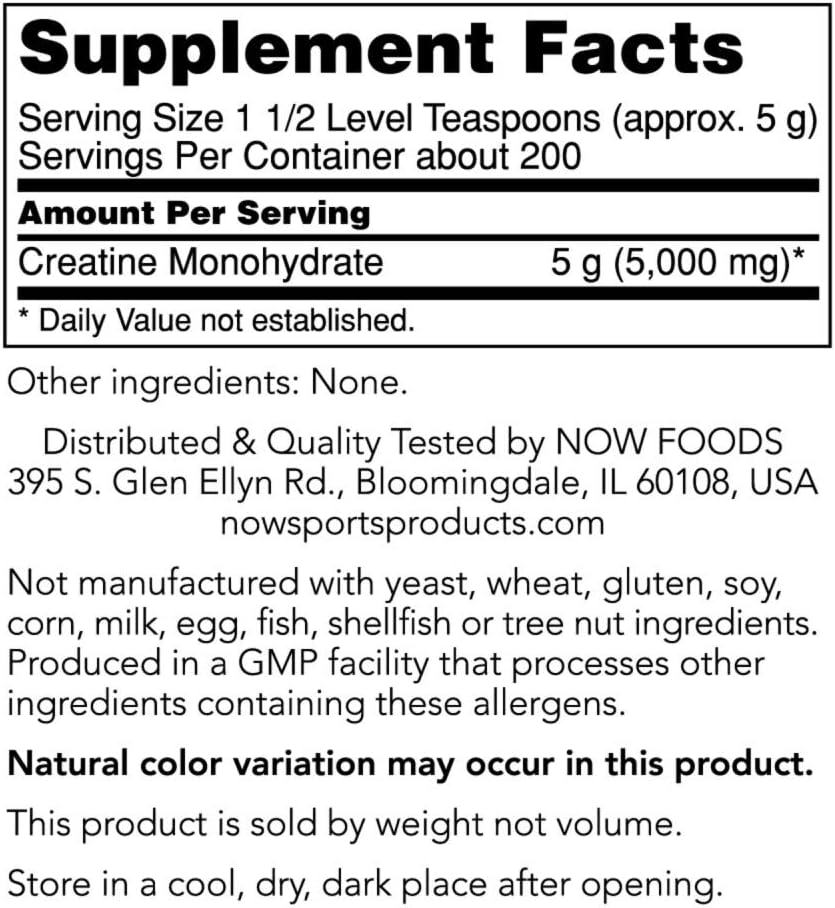 NOW Foods Creatine Monohydrate Powder for Mass Building and Energy Production, 2.2-Pound Jar