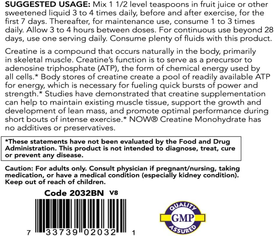 NOW Foods Creatine Monohydrate Powder for Mass Building and Energy Production, 2.2-Pound Jar