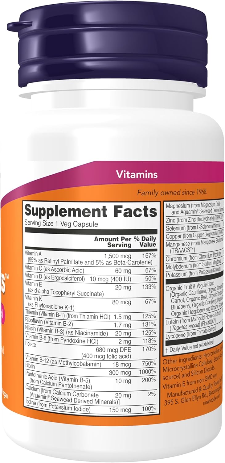 NOW Foods Daily Vits™ with Fruit & Veggie Blend, Lutein, Lycopene - 120 Veg Capsules